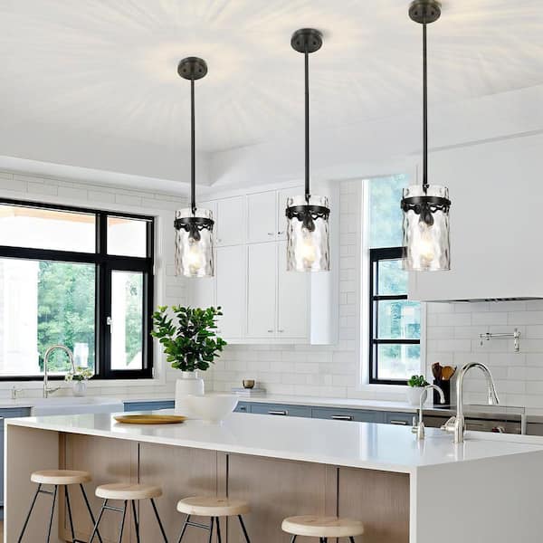 Jasslynn 60W Black Modern Adjustable Pendant Light Fixture with Cylinder Glass Shade-Kitchen,Dining Room and Foyer