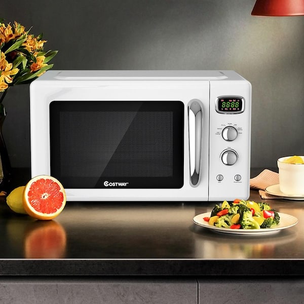 Practical 0.9 cu. ft. Countertop Microwave in White with Timer and Child Lock-900 W
