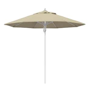 9 ft. Silver Aluminum Commercial Fiberglass Ribs Market Patio Umbrella and Pulley Lift in Antique Beige Sunbrella