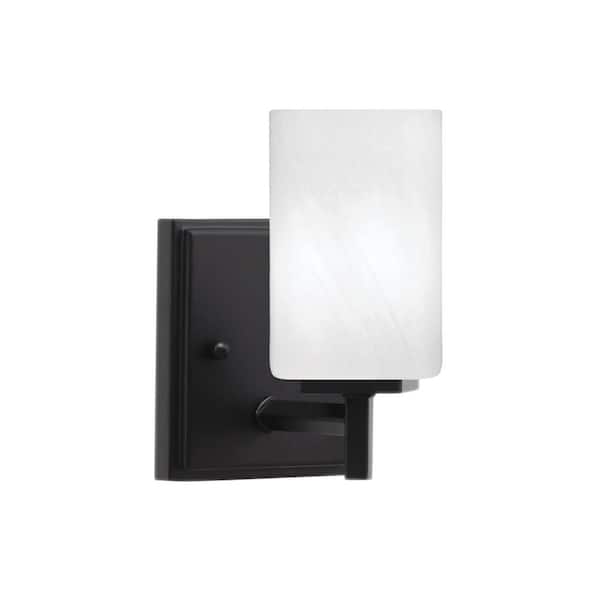 Unbranded Bridgewater 4.5 in. 1 Light Matte Black Wall Sconce with 4 in. White Marble Glass Shade, No Bulb Included