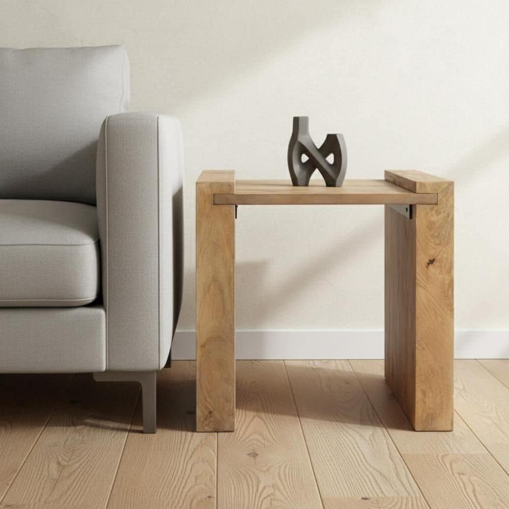 22.00 in. Natural Rectangular Solid Wood End Table