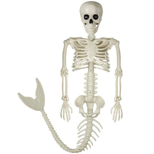 38 in. White Halloween Mermaid Skeleton, Halloween Skeleton Mermaid with Posable Movable Joints and Soft Tail