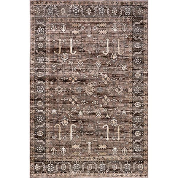 Redwood Vintage Machine Washable Taupe 4 ft. x 6 ft. Indoor/Outdoor Patio Rug