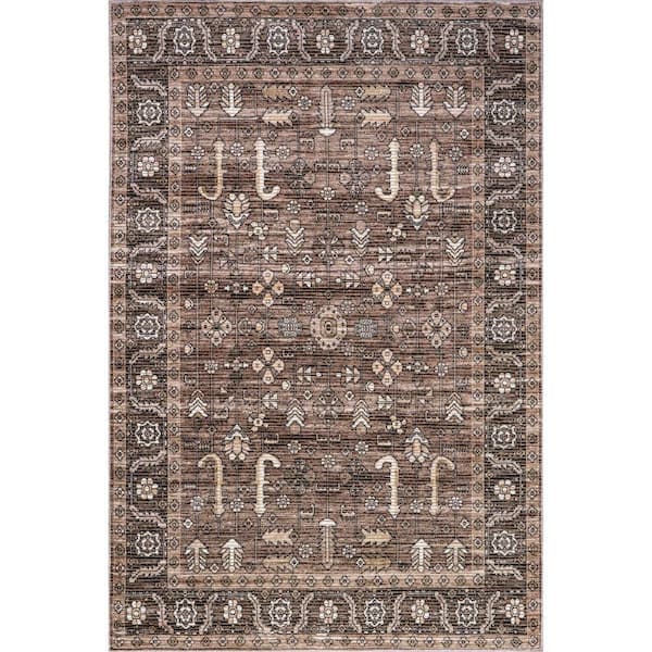 Redwood Vintage Machine Washable Taupe 6 ft. x 9 ft. Indoor/Outdoor Patio Rug
