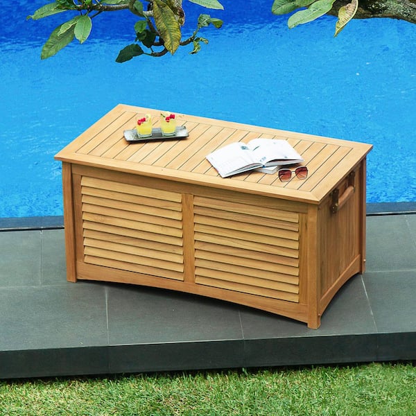 Cambridge Casual Lawton 120 Gal. Natural Teak Wood Outdoor Storage Deck Box with Patio Furniture Cover