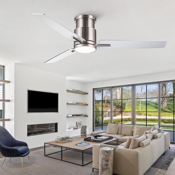 52 in. Brushed Nickel Low Profile Downrod Mount Standard Ceiling Fan with Remote Control, 6 Wind Speeds