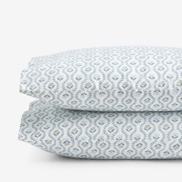 Company Cotton Tira Flower Percale Green King Pillowcase (Set of 2)