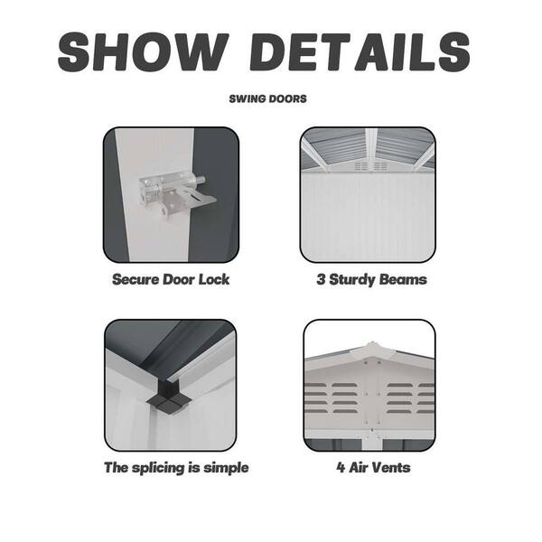 Tenleaf 10 ft. W x 8 ft. D Cream White Metal Shed with Hinge Door