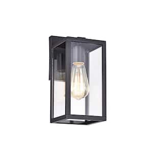 1-Light Square Black Medium Outdoor Wall Lantern Sconce