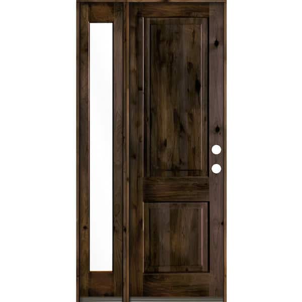 Krosswood Doors 44 in. x 96 in. Rustic knotty alder Left-Hand/Inswing Clear Glass Black Stain Wood Prehung Front Door w/Left Sidelite