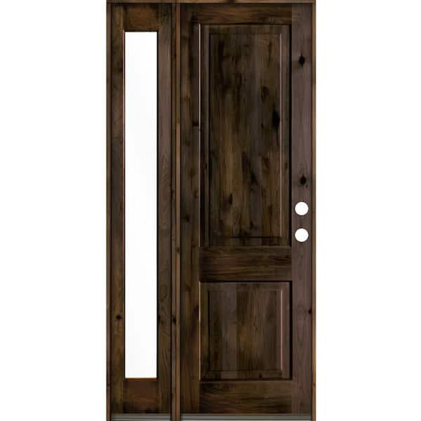 Krosswood Doors 46 in. x 96 in. Rustic knotty alder Left-Hand/Inswing Clear Glass Black Stain Wood Prehung Front Door w/Left Sidelite