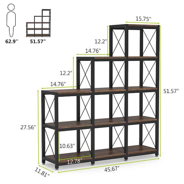 BYBLIGHT 51.57 in. Retro Particle Board 12-Shelf Etagere Bookcase
