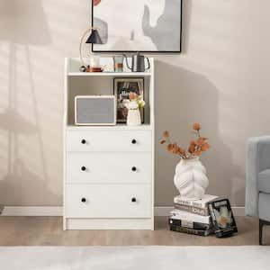 3-Drawer Dresser 44 in. Tall Wood Storage Organizer Chest of Drawers with 2 Open Shelves White