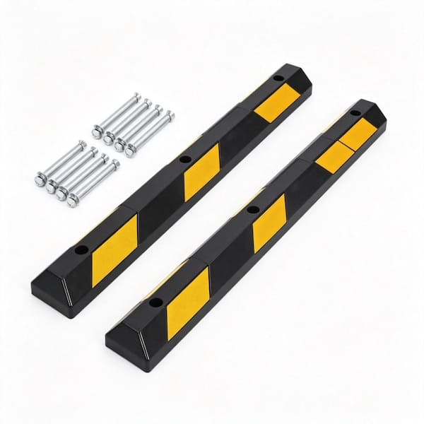 2 Pack Diamond Rubber Parking Curb Wheel Stopper, 72 in, Bolt-Down Non-Slip, Reflective Safety Stripes for Driveway