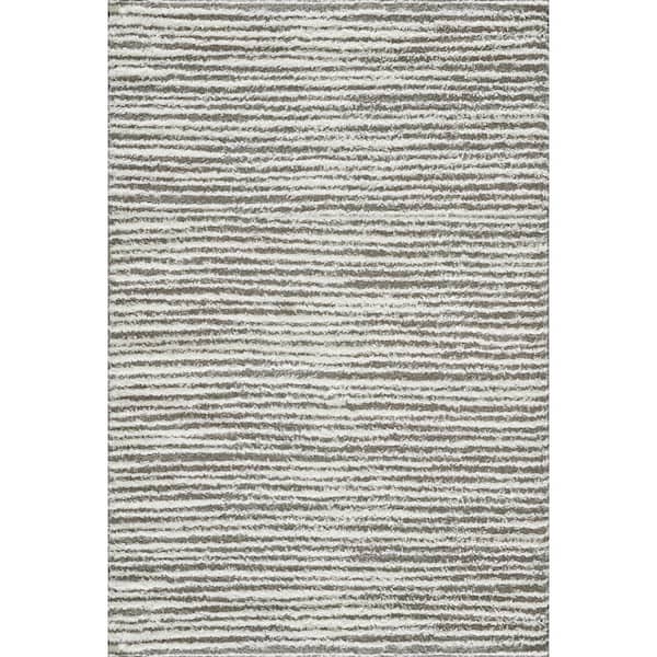 LOOMAKNOTI Vemoa Altomarze Gray 9 ft. 10 in. x 12 ft. 10 in. Stripe Polyester Area Rug
