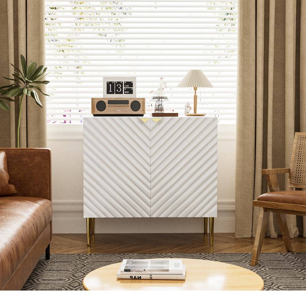 2-Door White Locker Accent Storage Cabinet with Tapered Support Legs