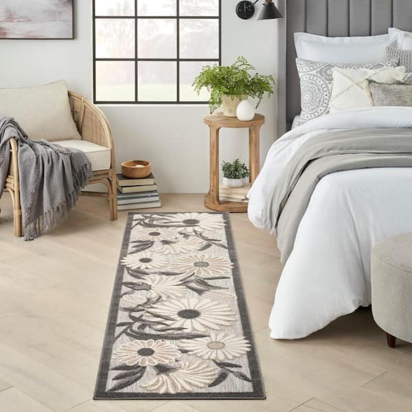 Aloha Beige 2 ft. x 6 ft. Botanical Contemporary Runner Indoor Area Rug