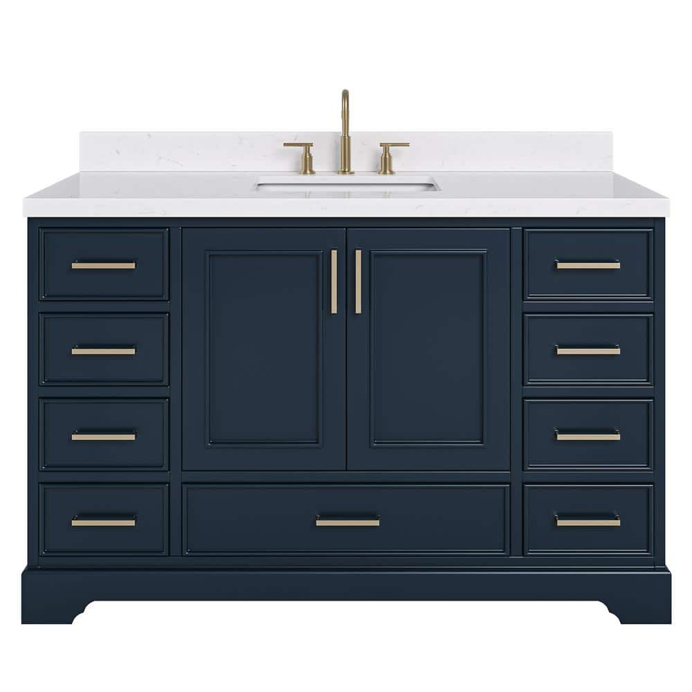 Stafford 54" Midnight Blue Wood Vanity with White Quartz Top