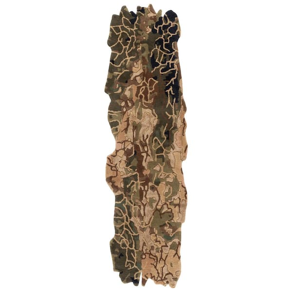 Fifth Avenue 2 ft. x 8 ft. Green/Gold Rustic Bark Texture Runner Rug