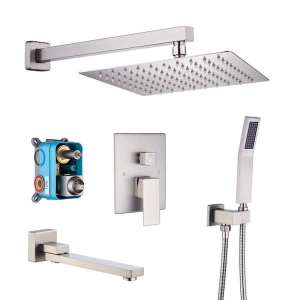 Tahanbath Single-Handle 1-Spray High Pressure Tub and Shower Faucet with Hand Held Valve Included in Brushed Nickel