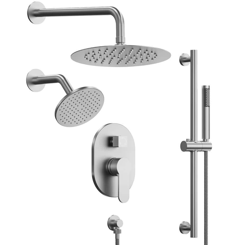 Royal Shower Head with Handheld Wall Mounted, Shower Faucets Sets Complete  Brushed Nickel with 10 Inches High Pressure Shower Head for Bathroom  Rough-in Valve Body and Trim Included