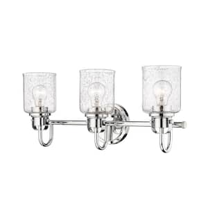 Kinsley 22 in. 3-Light Chrome Vanity-Light with Clear Seeded Glass Shades