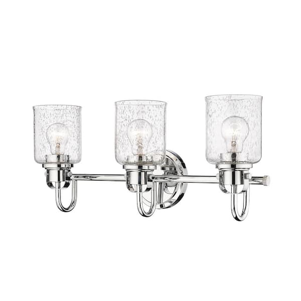 Unbranded Kinsley 22 in. 3-Light Chrome Vanity-Light with Clear Seeded Glass Shades