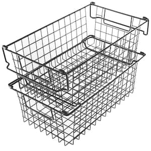 Set of 2 Storage Bins - Basket Set for Toy, Kitchen, Closet, and Bathroom Storage Organizers (Black)