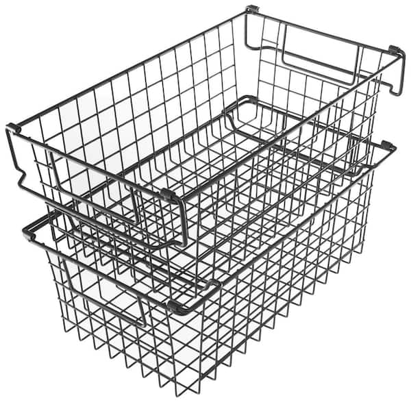 HOME-COMPLETE Set of 2 Storage Bins - Basket Set for Toy, Kitchen, Closet, and Bathroom Storage Organizers (Black)