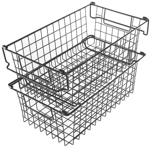 Set of 2 Storage Bins - Basket Set for Toy, Kitchen, Closet, and Bathroom Storage Organizers (Black)