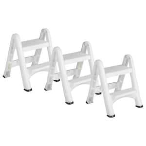 EZ Step 2 Step Folding Plastic Ladder Step Stool with Foot Pads, 2 ft. Reach Height, White (3-Pack)