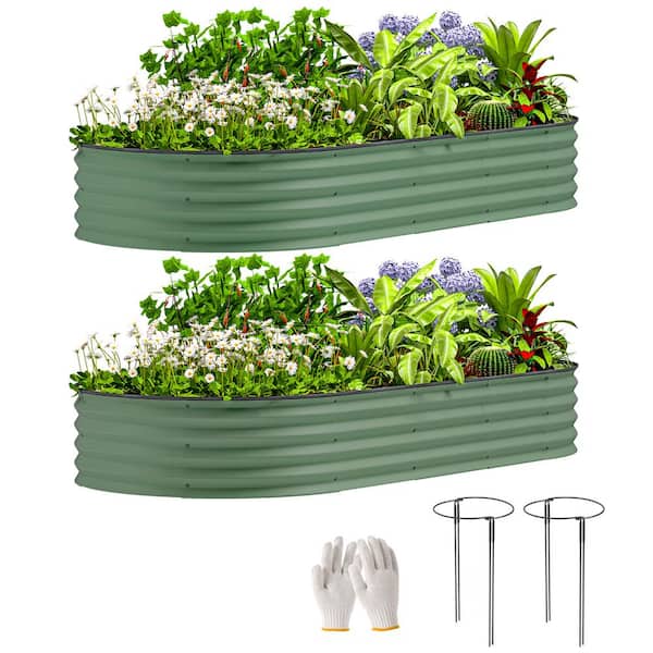 2PCS Galvanized Raised Garden Bed, 7' x 3' x 1' Raised Beds for Gardening with Metal Plant Stakes, Green