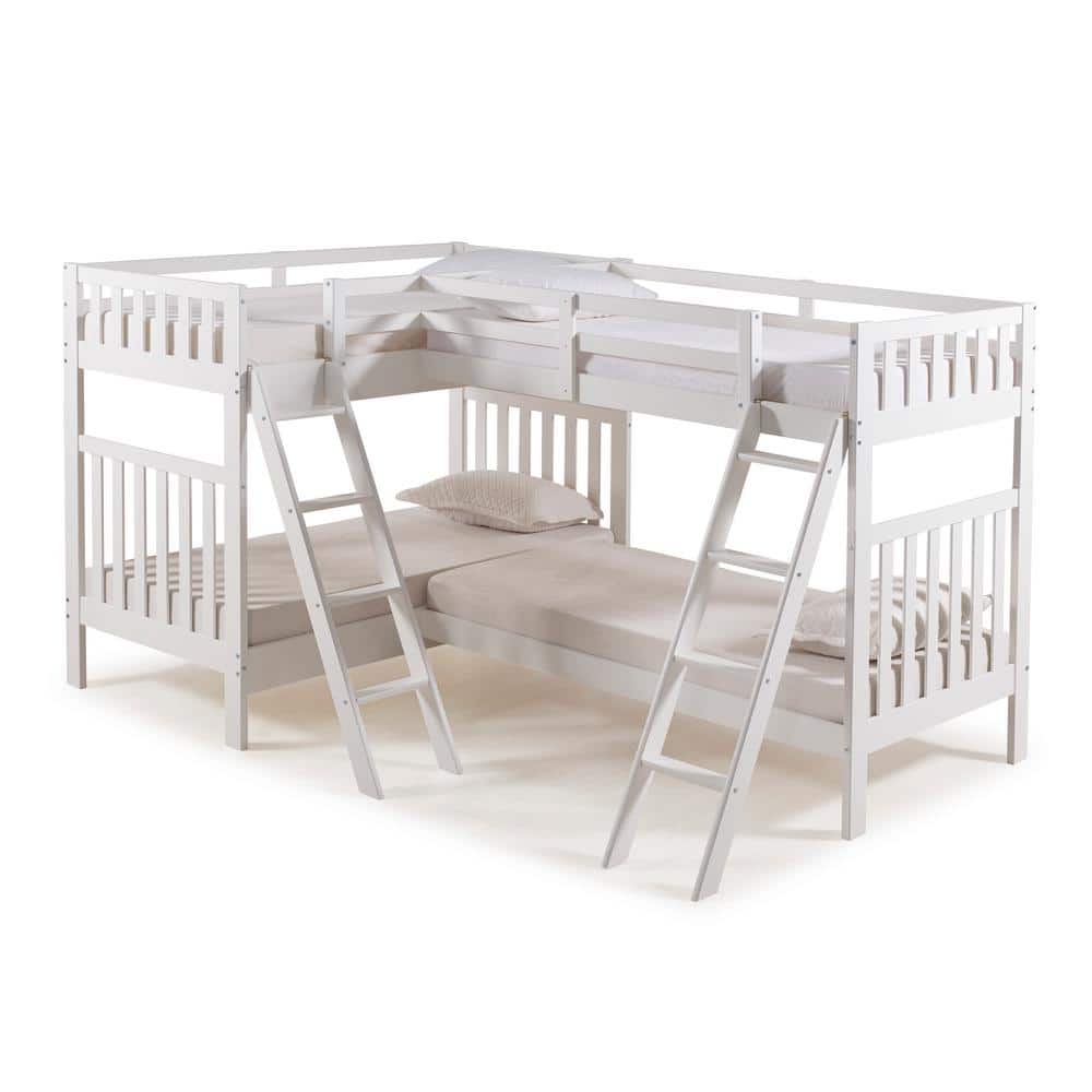 Alaterre Furniture Aurora White Twin Over Twin Bunk Bed With Quad Bunk Extension Ajau03wh The Home Depot