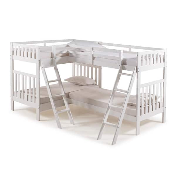 Alaterre Furniture Aurora White Twin Over Twin Bunk Bed with Quad Bunk Extension