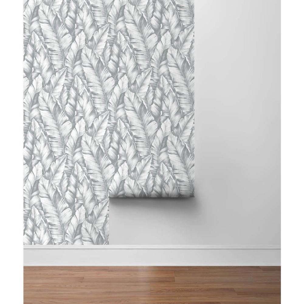 Daydream Gray Tropical Banana Leaves Peel and Stick Wallpaper