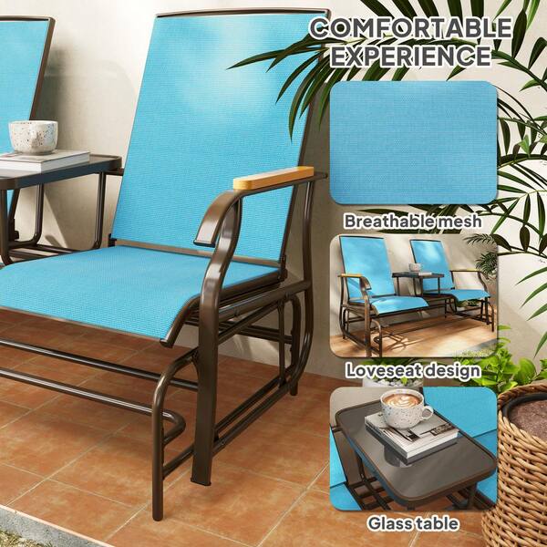 Outsunny 2-Person Outdoor Glider Bench With Table - Mesh Loveseat Swing For Patio, Garden, Cream White