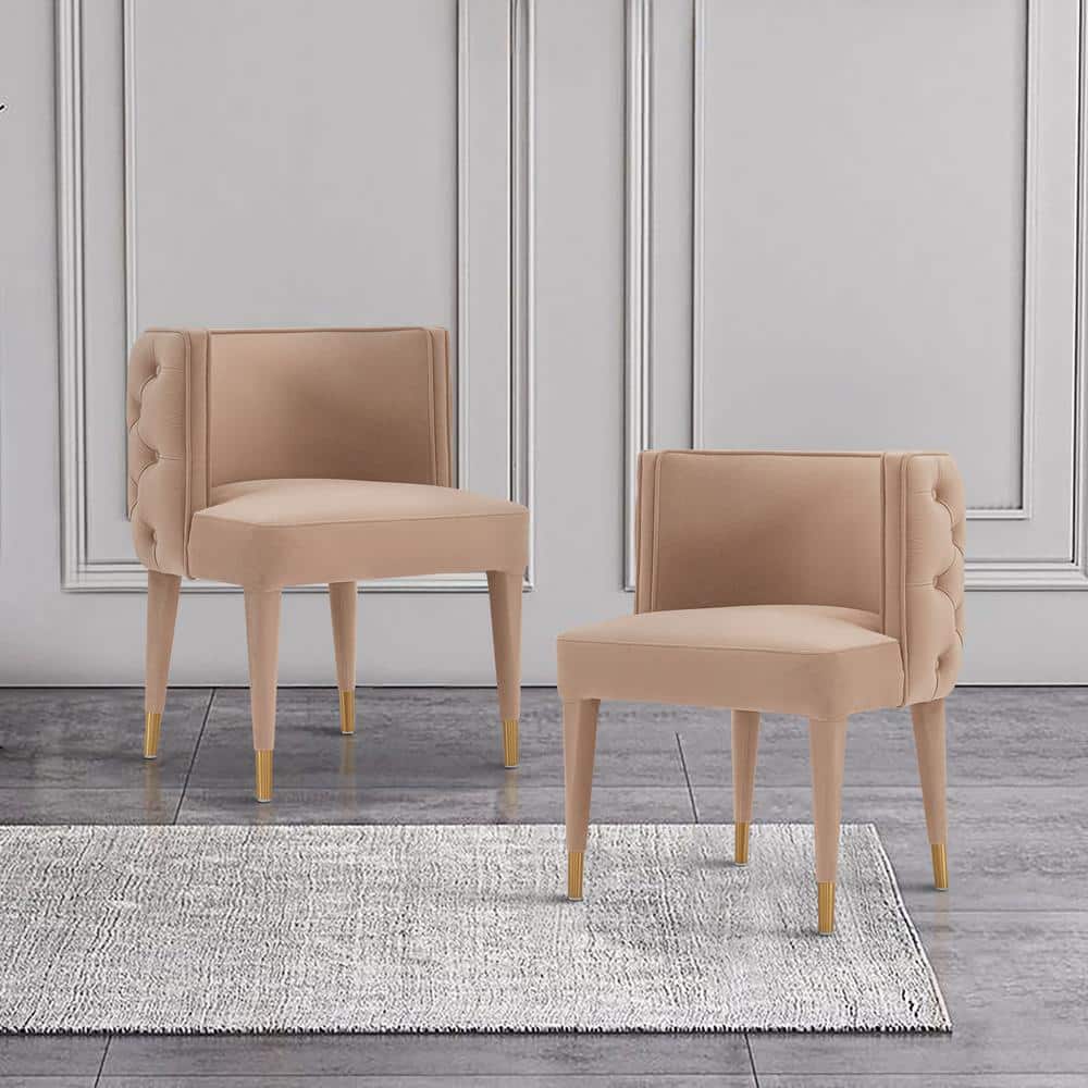 Blush Velvet Tufted Upholstered Dining Chair with Gold Tips