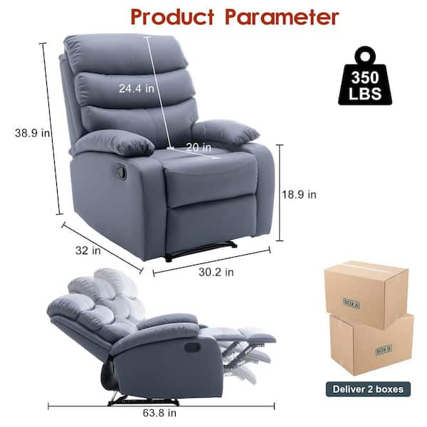 30.2 in. Dark Grey Standard Manual Tech Faux Leather Recliner Chair with Padded Seat Small Recliners for Small Spaces