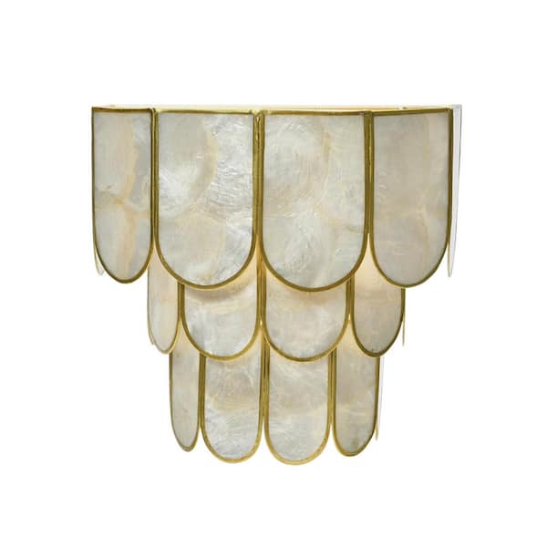 Storied Home 9.25 in. 4-Tier Capiz and Metal 1 Wall Sconce Light
