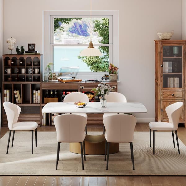 Set of 6 Modern Comfortable Upholstered Artificial Leather Dining Chair for Kitchen Dining Room, White