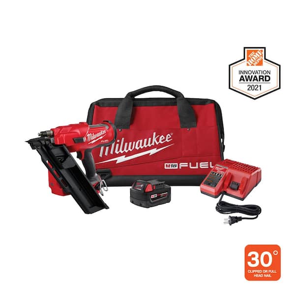 Milwaukee M18 FUEL 3-1/2 in. 18-Volt 30-Degree Lithium-Ion Brushless Cordless Framing Nailer Kit with 5.0 Ah Battery Charger, Bag