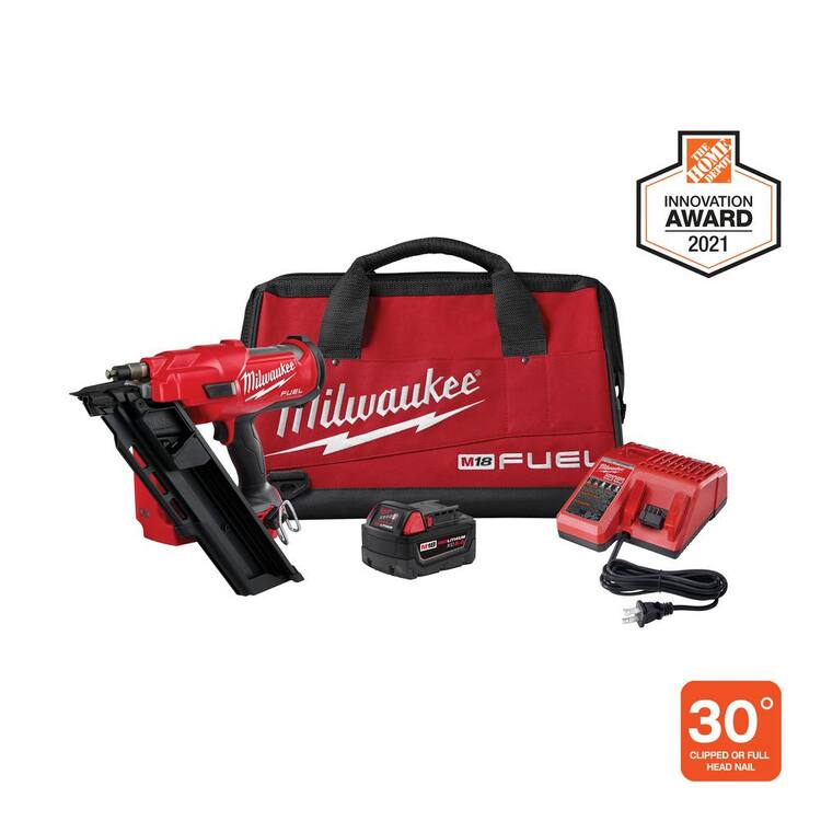 Milwaukee M18 FUEL 3-1/2 in. 18-Volt 30-Degree Lithium-Ion Brushless Cordless Framing Nailer Kit with 5.0 Ah Battery Charger, Bag