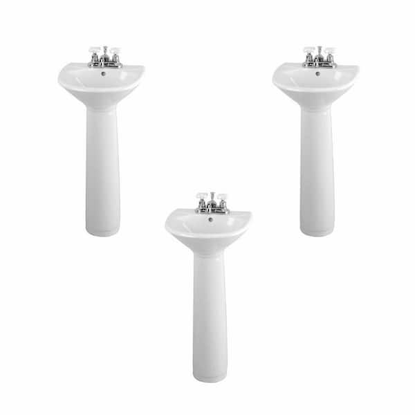 RENOVATORS SUPPLY MANUFACTURING 16 in. Bathroom Pedestal Sink Porcelain in White (Set of 3)