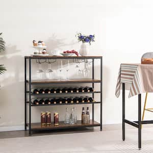 Rustic 5-tier Wine Rack Table 22 Bottle Wine Cabinet Freestanding with Glass Holder