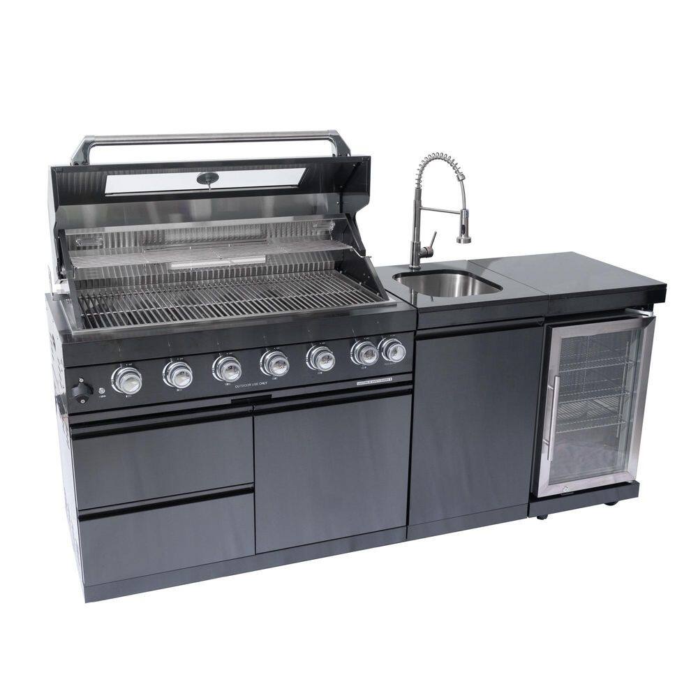 43 in. 6-Burner 85,000 BTU Stainless Steel Outdoor Kitchen BBQ Grill Island, Wine Refrigerator, Rotisserie, in Black price history on PriceWatchPro