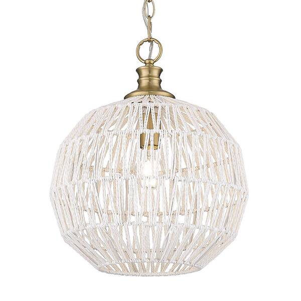 Golden Lighting - Florence 1-Light Brushed Champagne Bronze and Bleached White Raphia Rope Linear Pendant Light