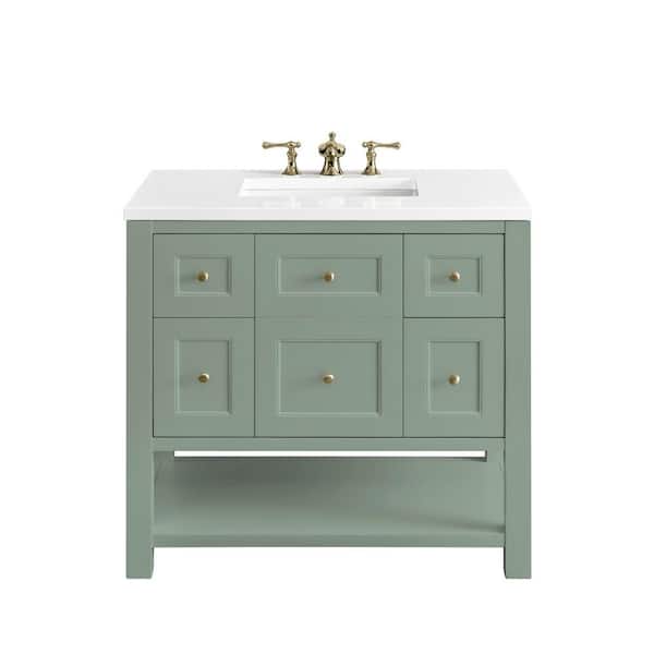 James Martin Vanities Breckenridge 36.0 in. W x 23.5 in. D x 34.2 in. H Bathroom Vanity in Smokey Celadon with White Zeus Quartz Top