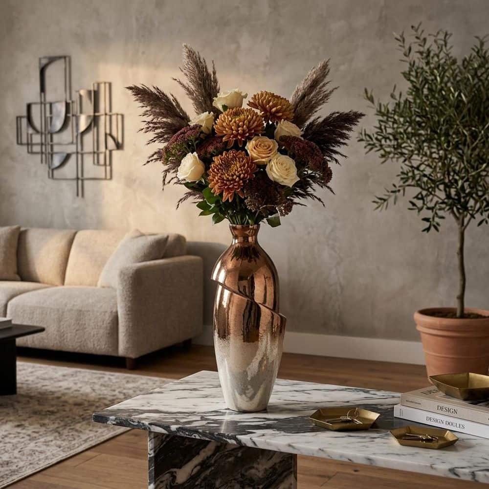 Liv & Skye 19 in. Bronze Glass Urn Abstract Decorative Vase 18833-03