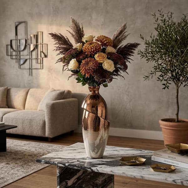 Liv & Skye 19 in. Bronze Glass Urn Abstract Decorative Vase 18833-03