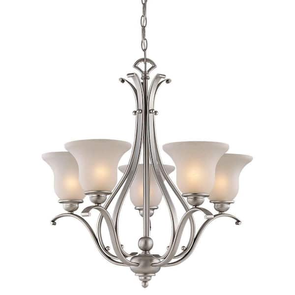 Monrovia 5-Light Brushed Nickel Chandelier White Glass